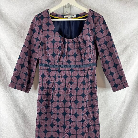 Boden Dress Women's Size 6 Purple and Navy Midi Corduroy Geometric Retro - Picture 1 of 8